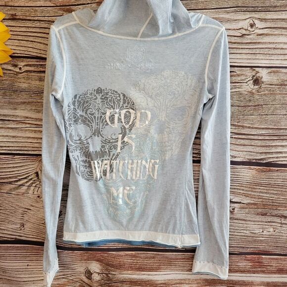 "ReRock Luxury" Woman's LT weight hoodie ,long sleeve ,blue/white size:s Pre-own - Picture 3 of 8